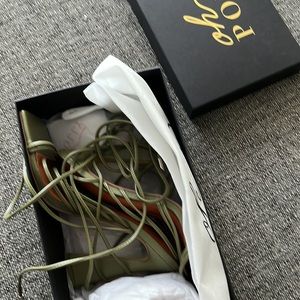 Leatherette lace up heels in olive